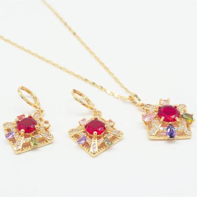 China Fashion Zircon Jewelry Gold Plated Set Necklaces And Earrings Wholesale High Quality Women Fashionable for sale