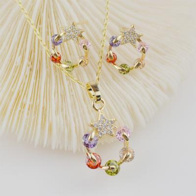 China Wholesale Custom New Trendy Fashion 18K Gold Plated Women's Color Zircon Earrings Necklace Jewelry Set for sale