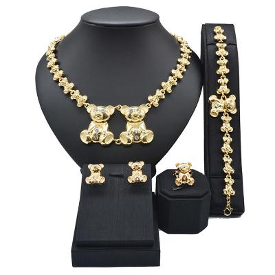 China 2021 New Trendy Gold Plated Cute Color 18K Bear Girl Jewelry Set for sale