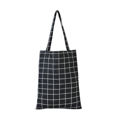 China Black Tartan Design Canvas Tote Reusable Good Looking Cotton Handled Bag for sale