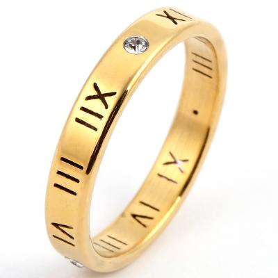 China FASHIONABLE Jewelry Titanium Stainless Steel Steel Laser Cut Roman Numerals Diamond Ring for sale