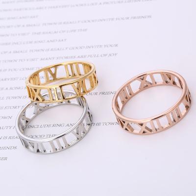 China Roman Numerals Stainless Steel Jewelry Titanium Steel Laser Cut Hollow Roman Numerals Ring for sale