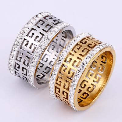 China Best Selling CLASSIC Great Wall Pattern Stainless Steel Jewelry With Diamond Titanium Steel Ring for sale