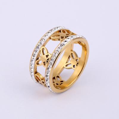 China Best Selling CLASSIC Butterfly Pattern Stainless Steel Jewelry With Diamond Titanium Steel Ring for sale