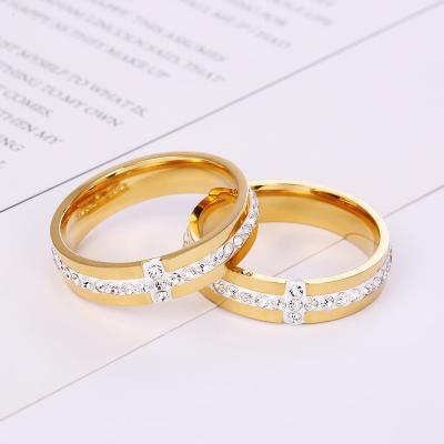 China CLASSIC Titanium Steel Cross Shape Jewelry Stainless Steel Soft Clay Ring With Rhinestone for sale