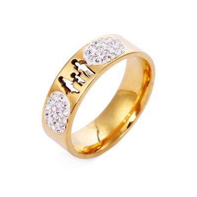 China Factory CLASSIC Gold Jewelry Stainless Steel Titanium Steel Engraving Diamond Family Ring for sale