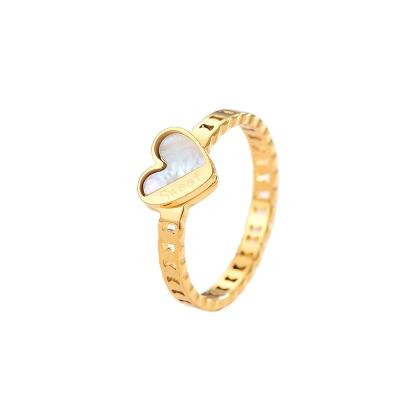 China Long color keeping the Korean version of the CIA niche design titanium peach heart stainless steel white pearl couples ring for sale