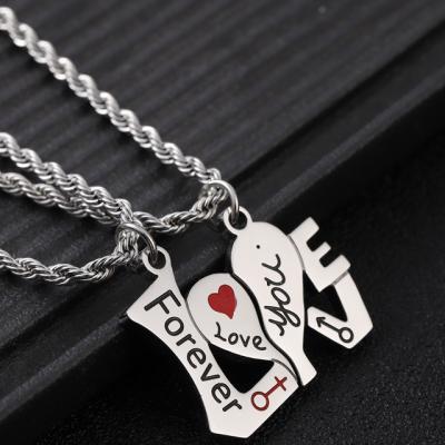 China Long Color Simple Titanium Love Couples Stainless Steel Splicing Necklace Keeping Japan and South Korea Fashion for sale