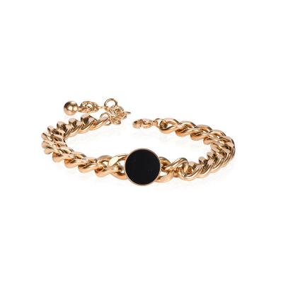 China Long color keeping European and American thick chain personality fashion retro ladies stainless steel black gold-plated bracelet for sale