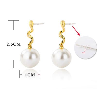 China Long color keeping Korean version of simple personality pearl zircon ladies stainless steel titanium steel twisted earrings for sale