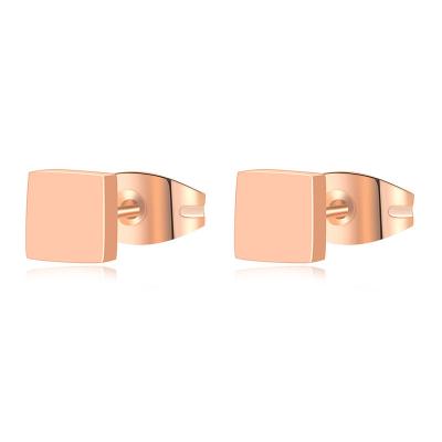 China Long color keeping European and American simple fashion 18k titanium steel plated wholesale rose gold square ladies stainless steel earrings for sale