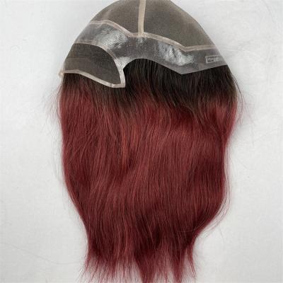 China Custom Base Straight Back / Long Hair Toupee Women PU Red Color for sale