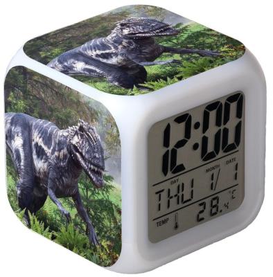 China Calendars Dinosaur Cartoon Digital Alarm Clocks For Kids , Glowing LED Night Cube Clock Kids Wake Up Clock for sale