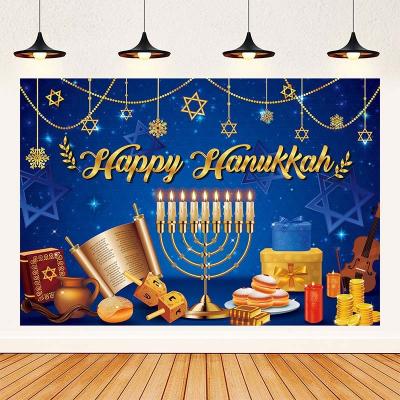 China Hanukkah Decorations New Hanukkah theme Jewish holiday layout banner hanging cloth menorah background banner party decoration supplies for sale