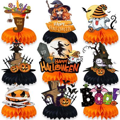 China Custom Usage Stickers Custom Orange Halloween themed holiday tabletop decoration Honeycomb table paper flower ball party decoration set for sale