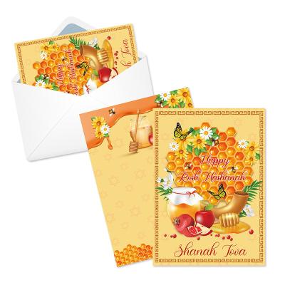 China Europe Custom Printing ROSH HASHANAH Apple Honey flower pattern invitation cards decorate invitations for party for sale