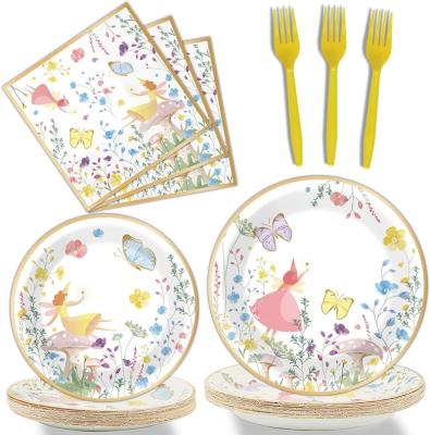 China Activity Decoration Etc Hot selling Happy birthday decoration sets plates flower fairy theme 16 guest party tableware disposable plates sets for party for sale