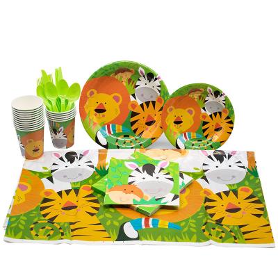 China Activity Decoration Etc 2023 New jungle animal tiger theme decoration children's holiday disposable tableware for birthday party for sale