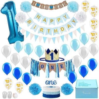 China Birthday  Blue Children Happy Birthday Foil Blue Balloons Set 1st birthday party decoration for one year baby boy for sale