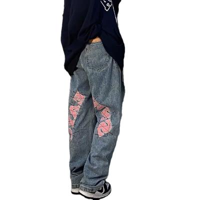 China Breathable Spring And Autumn American Hip Hop Straight Pants Embroidery Casual Men's Retro Jeans for sale