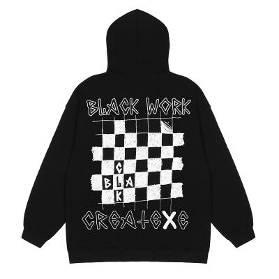 China Anti-Wrinkle Street Style Chess Board Hoodies Simple Black Work Letters Printing Mens Hoodies Shape Hip Hop Hoodie Men for sale