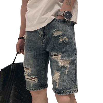 China QUICK DRY summer slim section all-match ripped five point pants zipper slim casual men's denim shorts for sale