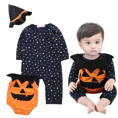 China Dropshipping VitaG Baby Cotton Pumpkin Anti-Shrink Costume Kids Halloween Witch Wizard Cosplay Romper Jumpsuits+ Hat 3 Piece Set for sale