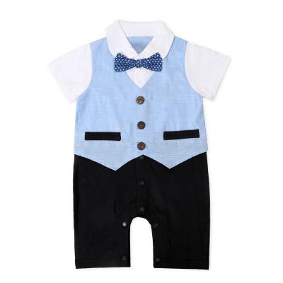 China VitaG Dropshipping Anti-Shrink Comfy Cotton Babies Boy Infant Gentleman Romper Clothes Short Sleeve Overalls With Bow Tie for sale