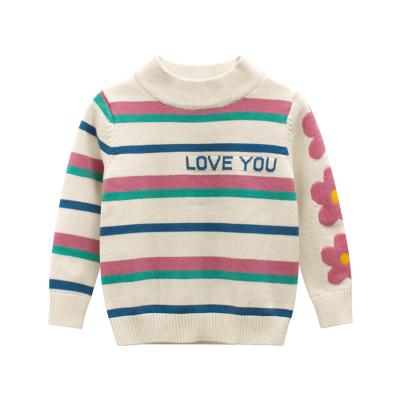 China Lovely VitaG Dropshippig Kids Wholesale Anti-Shrink O-Neck Sweater Girls Clothing Knitted Striped Flowers Pattern Sweater For Kids for sale