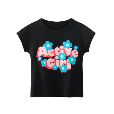 China VitaG Dropshippig Summer Wholesale Black Clothing Compressed T-shirts Cute Letters Printed Cotton Kids Casual Fashion Kids Tops Tee for sale