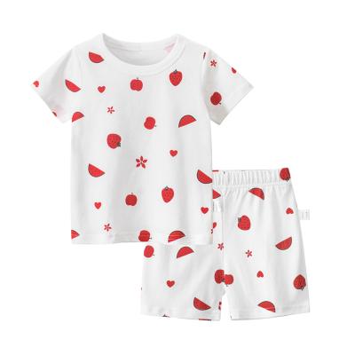 China VitaG Dropshipping Fashion Kids Casual 100% Cotton 2 Pieces Clothing Sets New Design Strawberry Lovely Home Wear Girl's Tee Shortly for sale