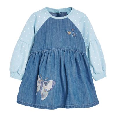 China VitaG Dropshipping Washable Wholesale Baby Denim Cotton Butterfly Flower Pattern High Quality Casual Girls Dress for sale