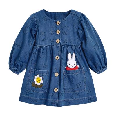 China VitaG Dropshipping Wholesale 2021 Fashion Washable Denim Rabbit Pattern Dress Girls Dress For Kids for sale