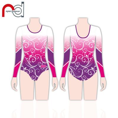 China Leotards sublimated long sleeves rhythmic kids athletics wear rhinestones gymnastics leotard for sale