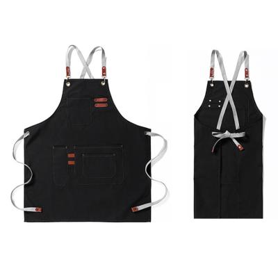 China Durable Customized Logo Canvas Apron With Pocket Apron Cooking Apron With Custom Logo Printing For Women Men for sale