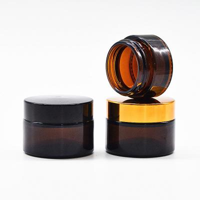 China High Quality Empty Glass Cream Cosmetic Container Skin Care Jar Refillable Jar 5g 10g 30g 50g With Gold Lid for sale