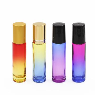 China Eco-Friendly Recyclable Travel Use Necessaries Gradient Color Thick Glass Roll On Empty Essential Oil Parfum Trackball Bottles for sale