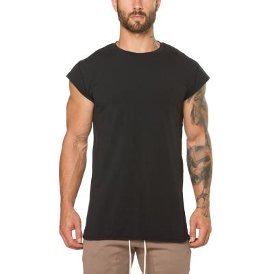 China Curved Longest Anti-wrinkle Single Drop Hem Tee Shirt Men Muscle Gym Wear Half-sleeve T-shirt for sale