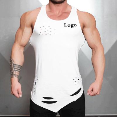 China Custom Men's White Round Hole Plain Anti-Shrink Cotton Neck Muscle Fitness Gym Vest for sale