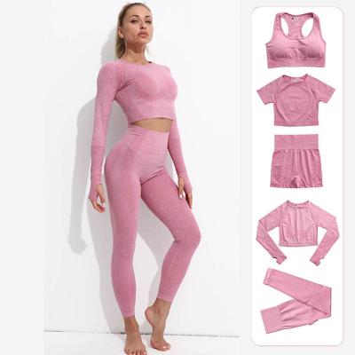 China Breathable Seamless 5 PCS Long Sleeve Yoga Set For Women Wholesale Shear Active Wear Yoga Sets Fitness for sale