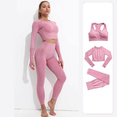 China 2021 Breathable 3 Pcs Winter Fitness Women Stretch Yoga Set Seamless Leggings Yoga Suit Sport Wear for sale