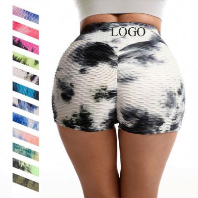 China Breathable Fashionable Bubble High Waist Dye Tie Dye Jacquard Sexy Gym Fitness Shorts Yoga Pants Women for sale