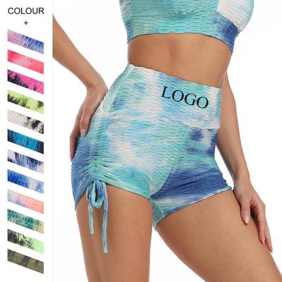 China Bubble Dye Tie Dye Jacquard Gym Women's Sexy Yoga Shorts Fashionable Drawstring High Waist Breathable for sale