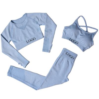 China Breathable Seamless Yoga Set 3 Piece Gym Clothing Womens Fitness Sports Workout Sets Yoga Top And Sportswear Suit for sale