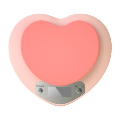 China With Portable Pink Heart-Shaped Scale Kitchen Scale Tray 5kg Digital Electronic Household Food Weight Scale for sale