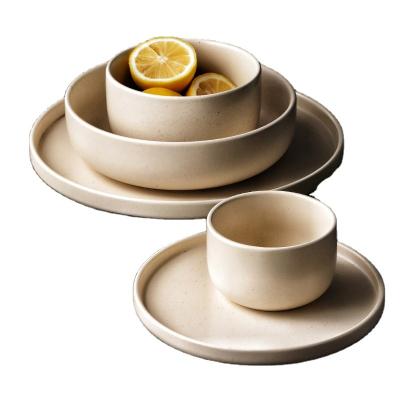 China Viable Japanese Sesame Luster Simple Stoneware Kitchen Household Tableware Dinner Dish Set for sale