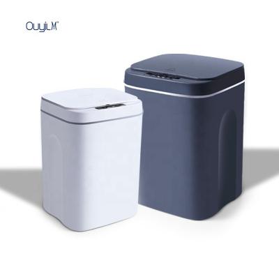 China Hot Selling Popular Modern Touchless ABS Durable 12/14/16 L Soft Closing Automatic Smart Trash Can With Lighting for sale