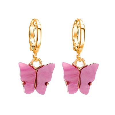 China Environmental Friendly Popular Acrylic Trendy Full Gold Plated Geometric Sweet Butterfly Circle Earrings For Teens Free Shipping for sale