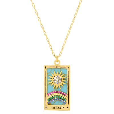 China Lucky Tarot Cards Jewelry Environmentally Friendly Gold Plated 18k Titanium Steel Gold Plated Square Sun Moon Star Pendant Necklace for sale