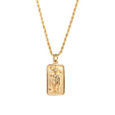 China New Fashion Titanium Steel 18k Tarot Card Environmental Friendly Gold Plated Pendant Necklace for sale